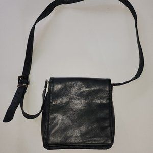 PERLINA New York Black Genuine Leather Small Cross Body Flap Bag
